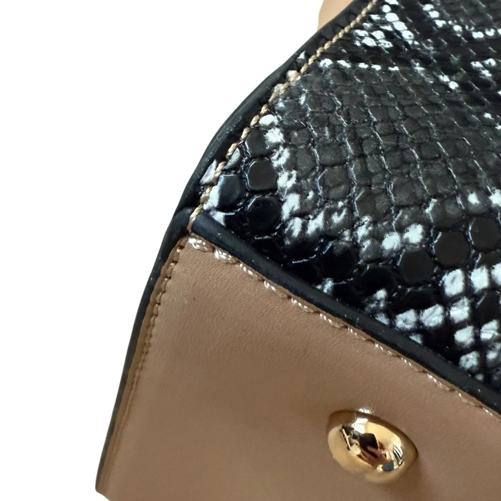 Lemani Paris Stylish Snakeskin Handbag Totebag Tan Black